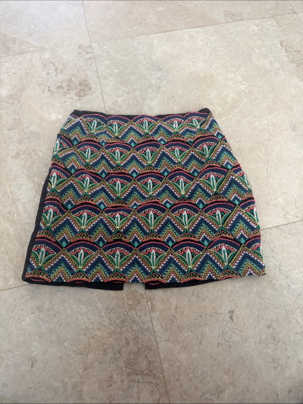 Embroidered Multicolor Geo Mini Skirt